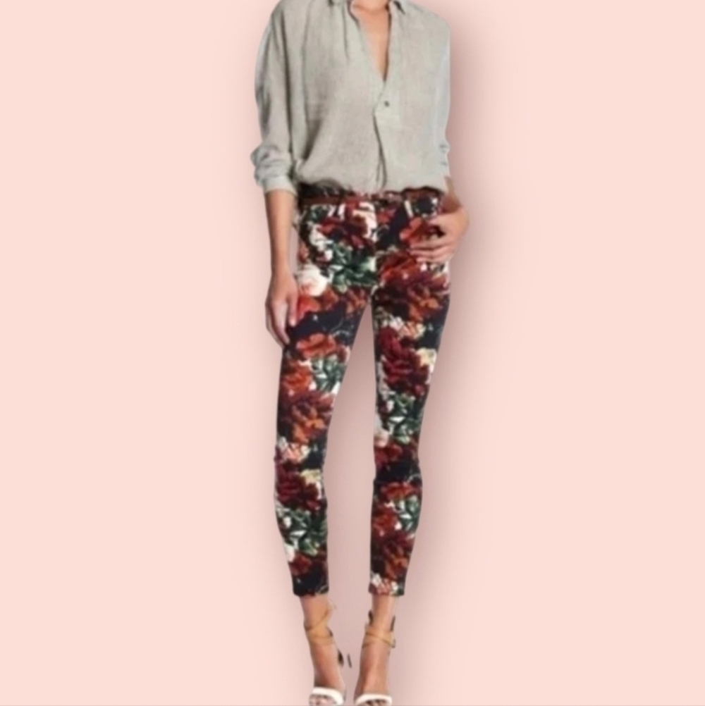 7 For All Mankind Multicolor Floral 5 pocket Pants Women's Sz 28 school date - Picture 1 of 7